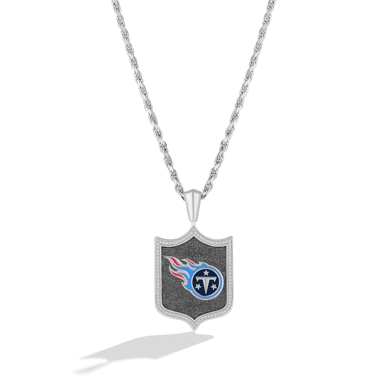 Main Image 1 of True Fans Tennessee Titans 1/5 CT. T.W. Diamond and Enamel Reversible Shield Necklace in Sterling Silver