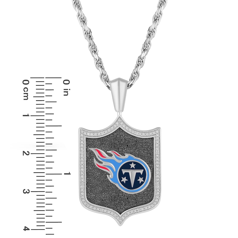 Main Image 3 of True Fans Tennessee Titans 1/5 CT. T.W. Diamond and Enamel Reversible Shield Necklace in Sterling Silver