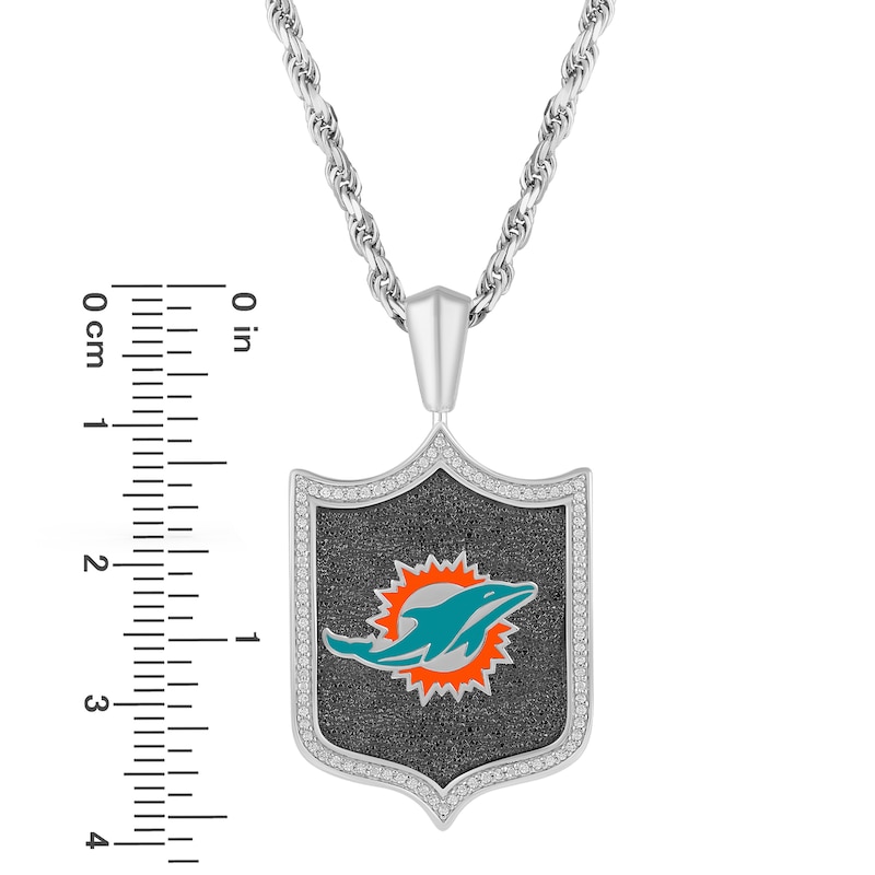 Main Image 3 of True Fans Miami Dolphins 1/5 CT. T.W. Diamond and Enamel Reversible Shield Necklace in Sterling Silver