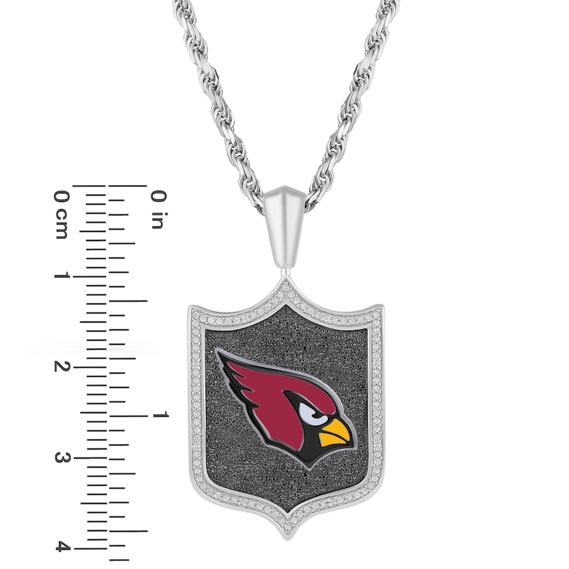 Main Image 3 of True Fans Arizona Cardinals 1/5 CT. T.W. Diamond and Enamel Reversible Shield Necklace in Sterling Silver