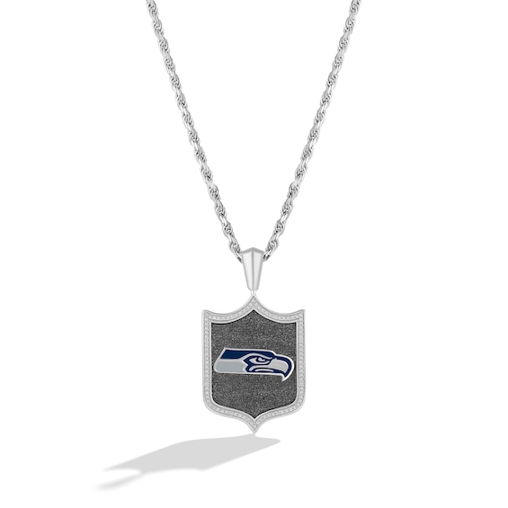 True Fans Seattle Seahawks 1/5 CT. T.W. Diamond and Enamel Reversible Shield Necklace in Sterling Silver
