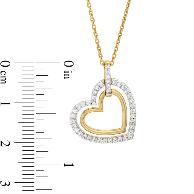 Round-Cut Diamond Tilted Hearts Necklace 1/4 ct tw 10K Yellow Gold 18”