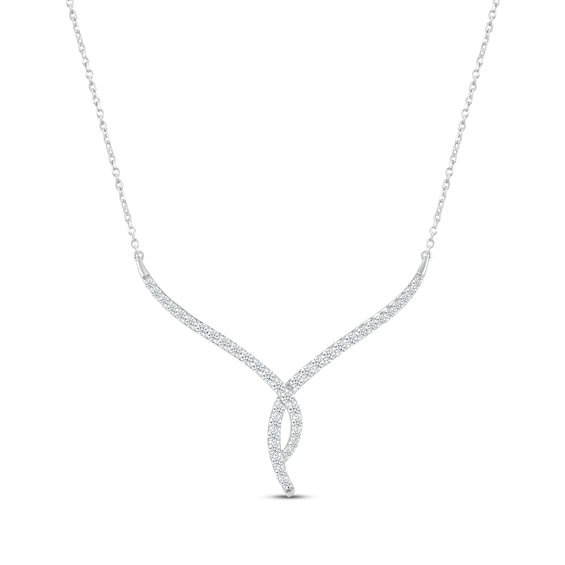 Round-Cut Diamond Twist V Necklace 3/4 ct tw 10K White Gold 18“