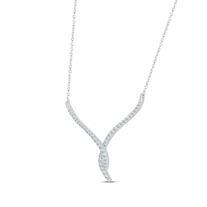 Main Image 2 of Round-Cut Diamond Twist V Necklace 3/4 ct tw 10K White Gold 18“
