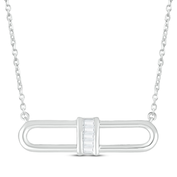 Baguette-Cut Diamond Paperclip Link Necklace 1/15 ct tw Sterling Silver 18"