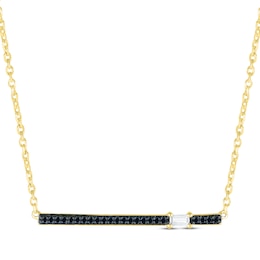 Round-Cut Black Diamond & Baguette-Cut White Diamond Bar Necklace 1/10 ct tw 10K Yellow Gold 18"