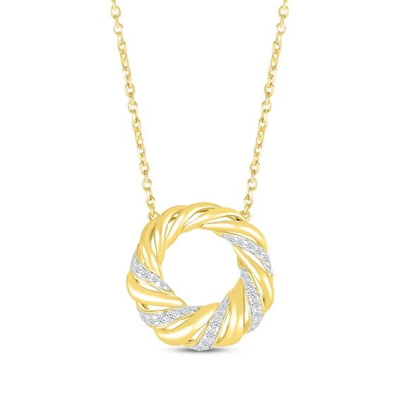 Round-Cut Diamond Spiral Circle Necklace 1/6 ct tw 10K Yellow Gold 18"