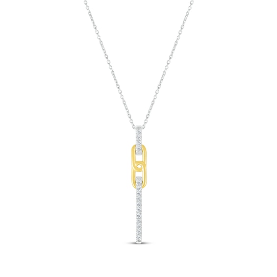 Round-Cut Diamond Link Line Drop Necklace 1/10 ct tw 10K Two-Tone Gold 18"