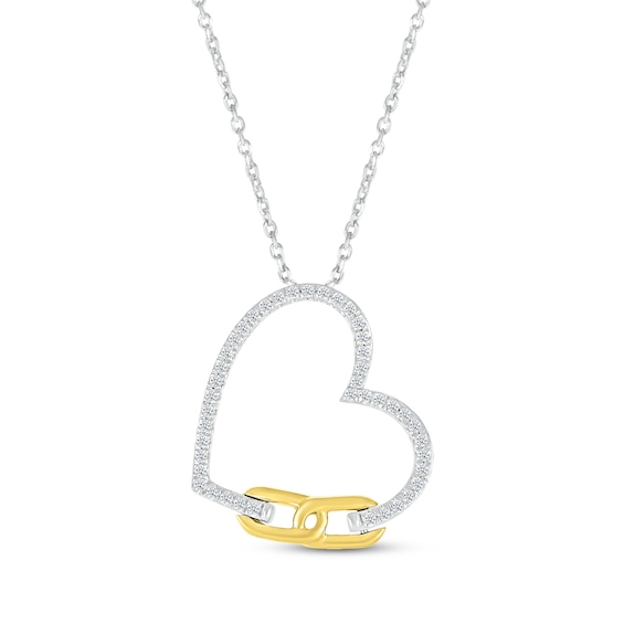 Round-Cut Diamond Heart & Link 1/6 ct tw Sterling Silver & 10K Yellow Gold 18“