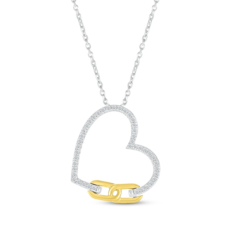 Main Image 1 of Round-Cut Diamond Heart & Link 1/6 ct tw Sterling Silver & 10K Yellow Gold 18“