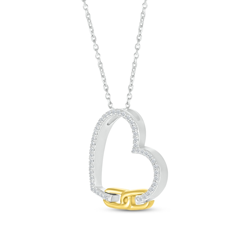 Main Image 2 of Round-Cut Diamond Heart & Link 1/6 ct tw Sterling Silver & 10K Yellow Gold 18“