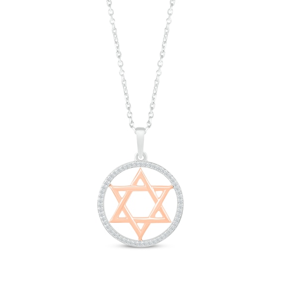 Round-Cut Diamond Star of David Necklace 1/10 ct tw Sterling Silver & 10K Rose Gold 18“