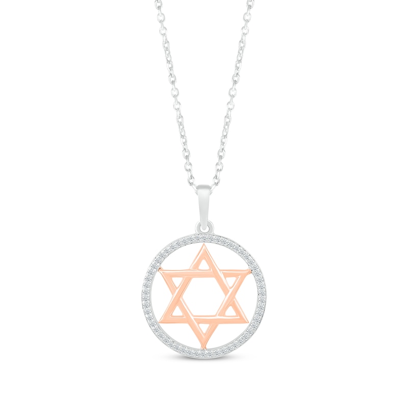 Main Image 1 of Round-Cut Diamond Star of David Necklace 1/10 ct tw Sterling Silver & 10K Rose Gold 18“