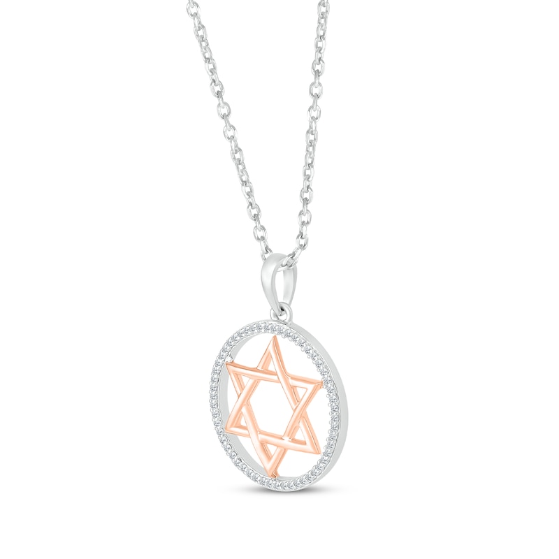 Main Image 2 of Round-Cut Diamond Star of David Necklace 1/10 ct tw Sterling Silver & 10K Rose Gold 18“