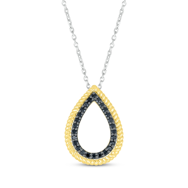 Main Image 1 of Round-Cut Black Diamond Teardrop Necklace 1/5 ct tw 10K Yellow Gold & Sterling Silver 18”