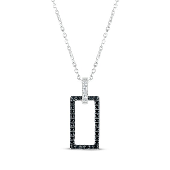 Round-Cut Black & White Diamond Rectangle Necklace 1/5 ct tw Sterling Silver 18”