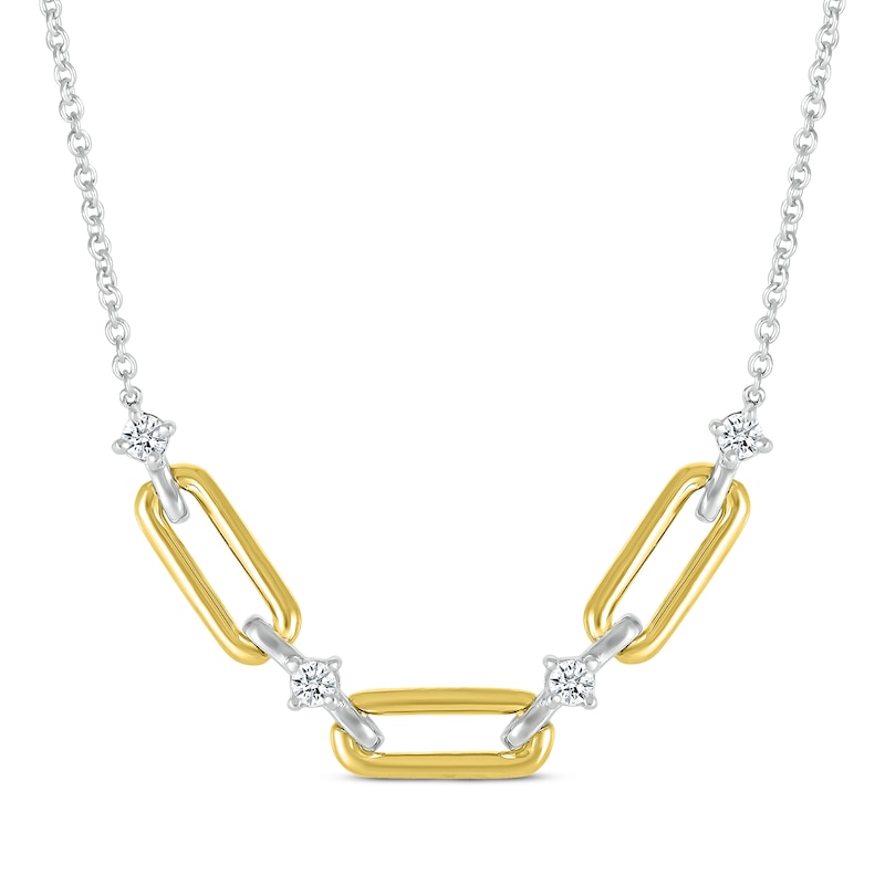 Round-Cut Diamond Paperclip Necklace 1/8 ct tw 10K Two-Tone Gold 18”