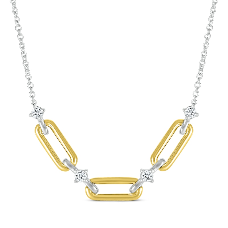 Main Image 1 of Round-Cut Diamond Paperclip Necklace 1/8 ct tw 10K Two-Tone Gold 18”
