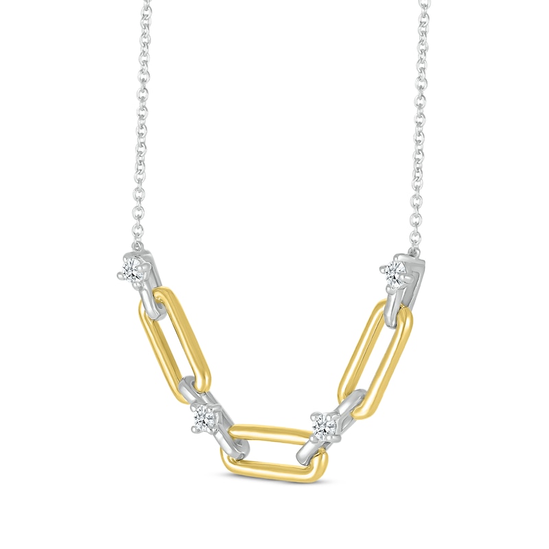 Round-Cut Diamond Paperclip Necklace 1/8 ct tw 10K Two-Tone Gold 18”