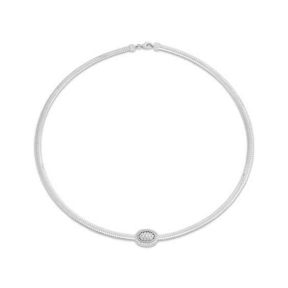 Omega Chain Necklace with Round-Cut Diamond Centerpiece 1/2 ct tw Sterling Silver 17“