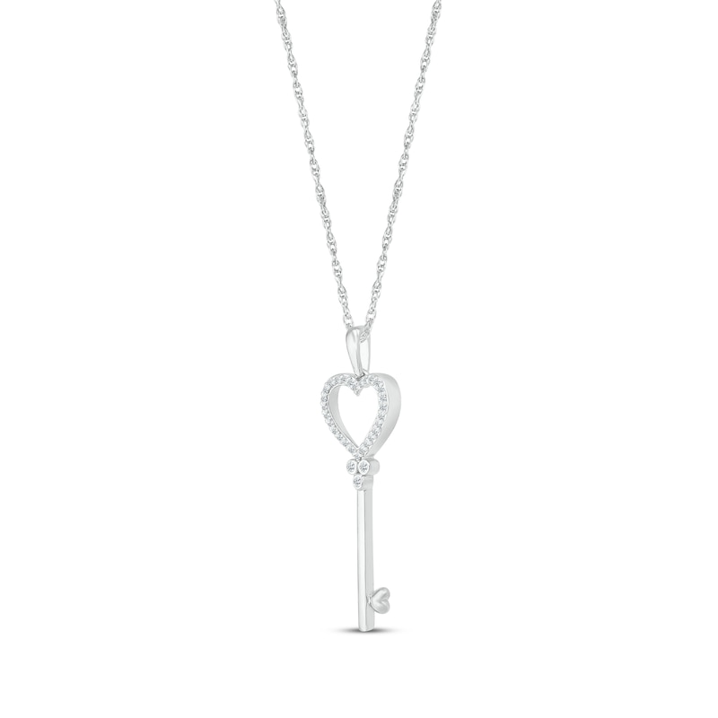 Main Image 2 of Round-Cut Diamond Heart & Key Necklace 1/10 ct tw Sterling Silver 18”