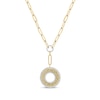 Thumbnail Image 1 of Round-Cut Diamond Greek Key Disc Paperclip Chain Y-Drop Necklace 1/2 ct tw 10K Yellow Gold 18”