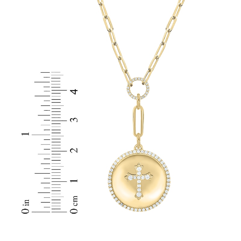 Main Image 2 of Round-Cut Diamond Cross Disc Paperclip Chain Y-Drop Necklace 1/2 ct tw 10K Yellow Gold 18”