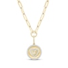Thumbnail Image 1 of Round-Cut Diamond Heart Disc Paperclip Chain Y-Drop Necklace 1/2 ct tw 10K Yellow Gold 18”