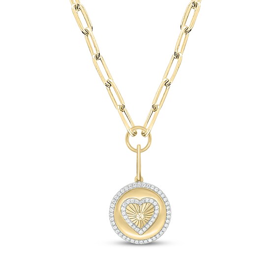 Round-Cut Diamond Heart Disc Paperclip Chain Y-Drop Necklace 1/2 ct tw 10K Yellow Gold 18”