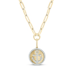 Round-Cut Diamond Anchor Disc Paperclip Chain Y-Drop Necklace 3/4 ct tw 10K Yellow Gold 18”