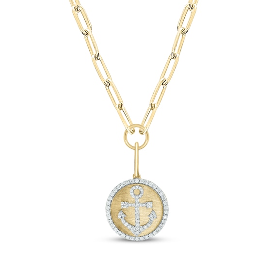 Round-Cut Diamond Anchor Disc Paperclip Chain Y-Drop Necklace 3/4 ct tw 10K Yellow Gold 18”