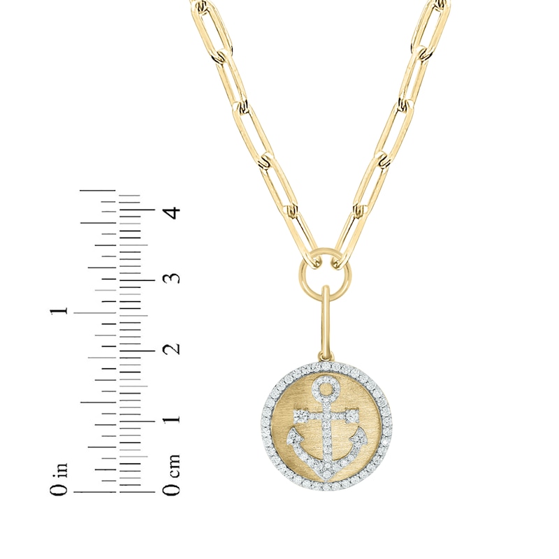 Main Image 2 of Round-Cut Diamond Anchor Disc Paperclip Chain Y-Drop Necklace 3/4 ct tw 10K Yellow Gold 18”