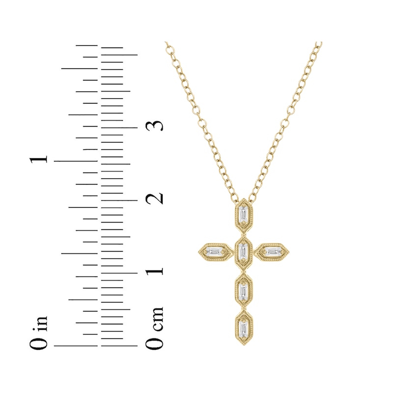 Main Image 2 of Vintage-Style Baguette-Cut Diamond Cross Necklace 1/10 ct tw 10K Yellow Gold 18&quot;
