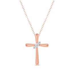 Round-Cut Diamond Wrapped Cross Necklace 1/6 ct tw 10K Rose Gold 18"