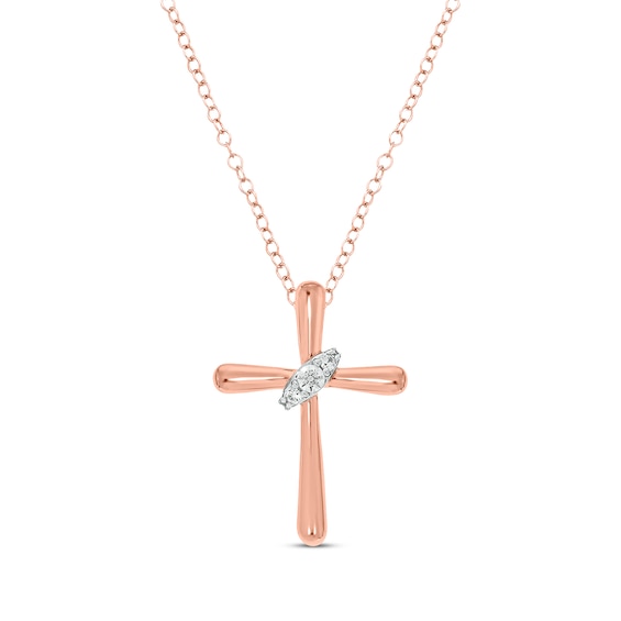 Round-Cut Diamond Wrapped Cross Necklace 1/6 ct tw 10K Rose Gold 18"