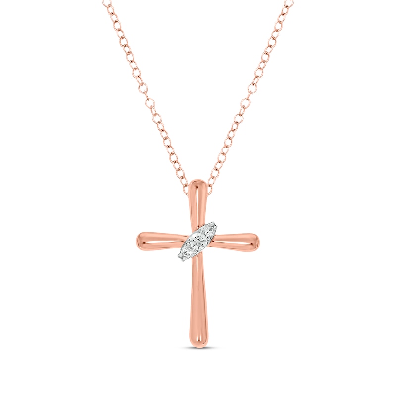 Main Image 1 of Round-Cut Diamond Wrapped Cross Necklace 1/6 ct tw 10K Rose Gold 18"