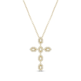 Baguette & Round-Cut Diamond Cross Necklace 1/2 ct tw 10K Yellow Gold 18"