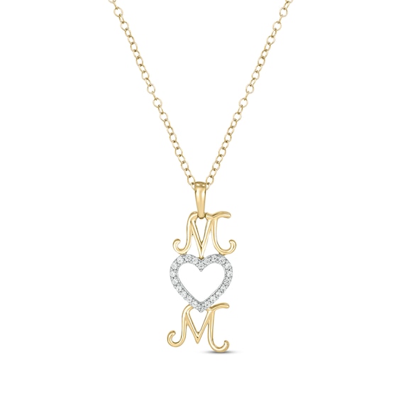 Round-Cut Diamond Vertical Mom Necklace 1/10 ct tw 10K Yellow Gold 18"