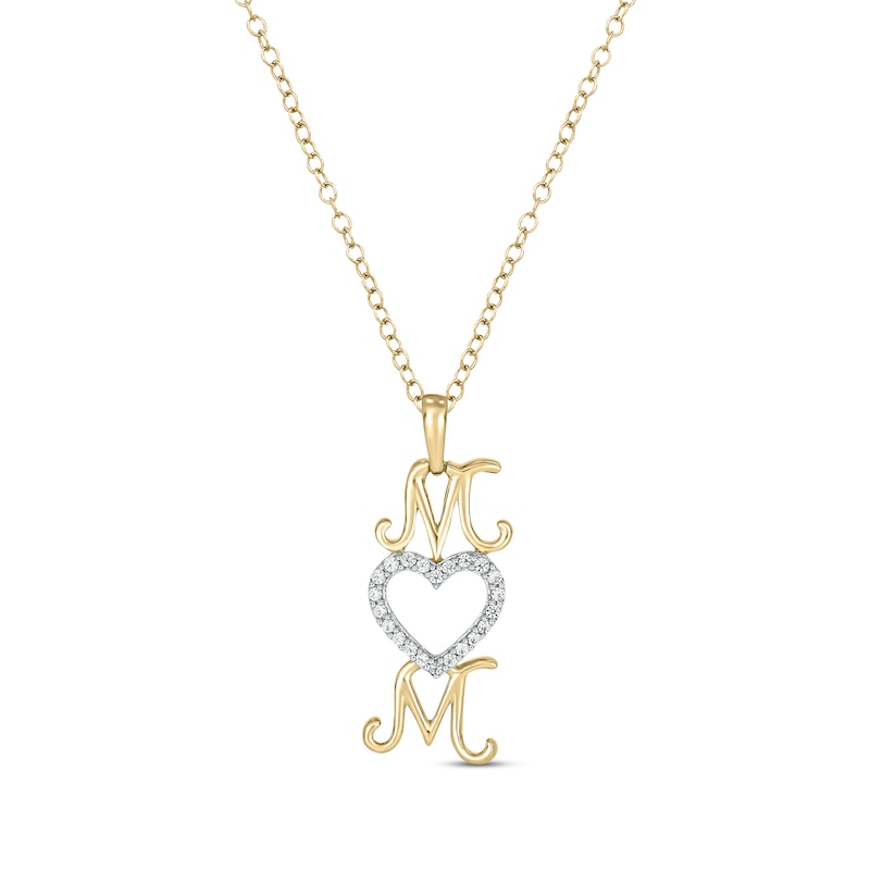 Main Image 1 of Round-Cut Diamond Vertical Mom Necklace 1/10 ct tw 10K Yellow Gold 18&quot;