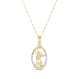 Round-Cut Diamond Saint Michael Oval Necklace 1/6 ct tw 10K Yellow Gold 18"