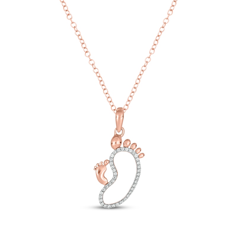 Main Image 1 of Round-Cut Diamond Mom & Baby Feet Necklace 1/6 ct tw 10K Rose Gold 18&quot;