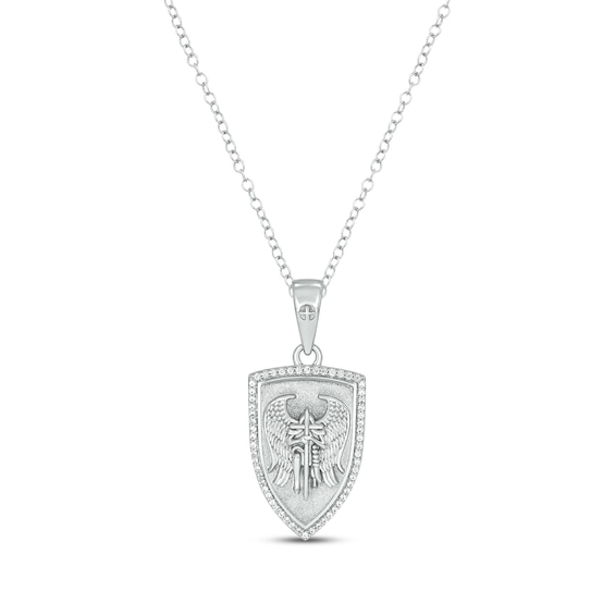 Kay Round-Cut Diamond Kneeling Angel Shield Necklace 1/4ct tw 10K White Gold 18"