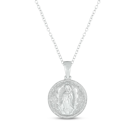 Round-Cut Diamond Our Lady of Guadalupe Round Necklace 1/4 ct tw Sterling Silver 18"