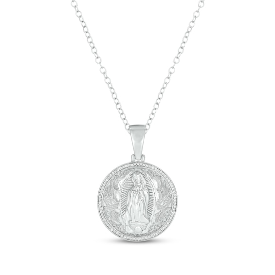 Round-Cut Diamond Our Lady of Guadalupe Round Necklace 1/4 ct tw Sterling Silver 18"