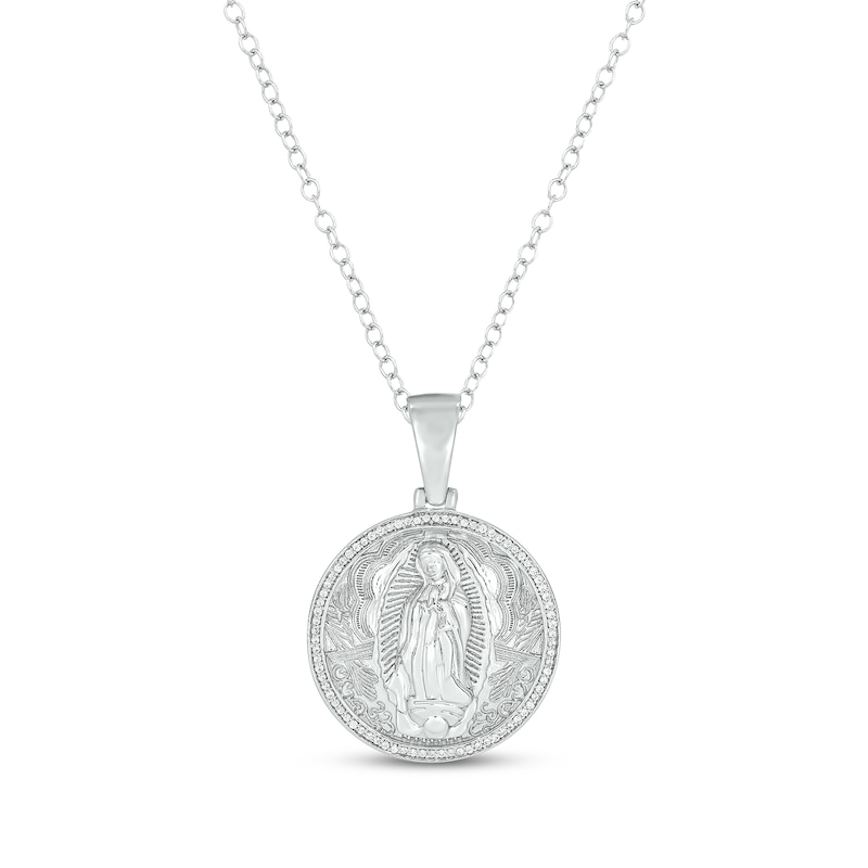 Main Image 1 of Round-Cut Diamond Our Lady of Guadalupe Round Necklace 1/4 ct tw Sterling Silver 18&quot;