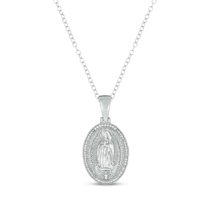 Main Image 1 of Round-Cut Diamond Our Lady of Guadalupe Oval Necklace 1/4 ct tw Sterling Silver 18&quot;