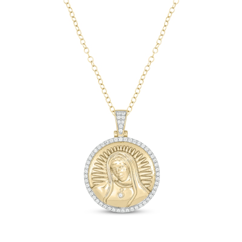 Main Image 1 of Round-Cut Diamond Our Lady of Guadalupe Round Necklace 1/2 ct tw 10K Yellow Gold 18&quot;