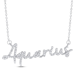 Round-Cut Diamond "Aquarius" Zodiac Necklace 1/5 ct tw Sterling Silver 18"