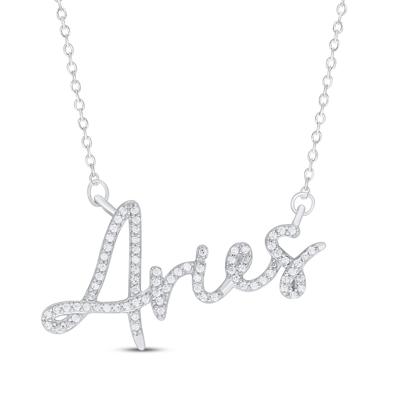 Main Image 1 of Round-Cut Diamond &quot;Aries&quot; Zodiac Necklace 1/5 ct tw Sterling Silver 18&quot;