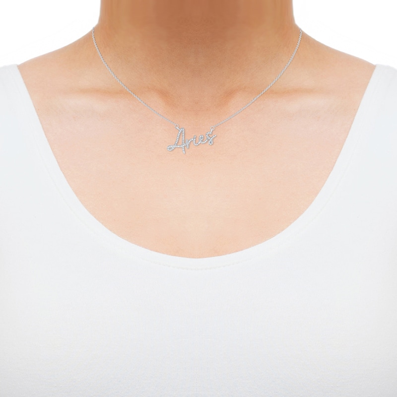 Main Image 2 of Round-Cut Diamond &quot;Aries&quot; Zodiac Necklace 1/5 ct tw Sterling Silver 18&quot;